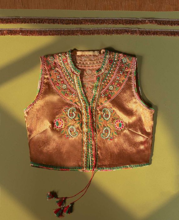 Złota kamizelka bolerko gorset S 36 etno folk boho haft roślinny kwiat