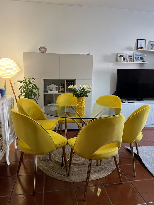 conjunto de mesa de jantar + 6 cadeiras