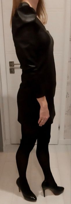 Sylwester impreza Zara asymetryczna czarna sukienka rozm.M eko skóra