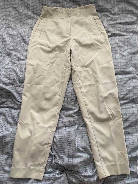 Zara бежеві кремові штани брюки висока посадка зара