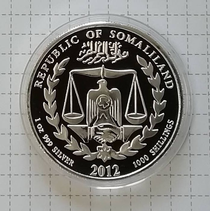 Сомаліленд 1000 шилінгів 2012р. СРІБЛО. Рік дракона! ПРУФ.