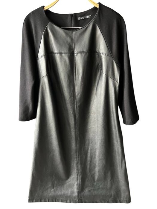 Стильна чорна сукня F&K L (46) з еко-шкіряними вставками, 3/4 рукав