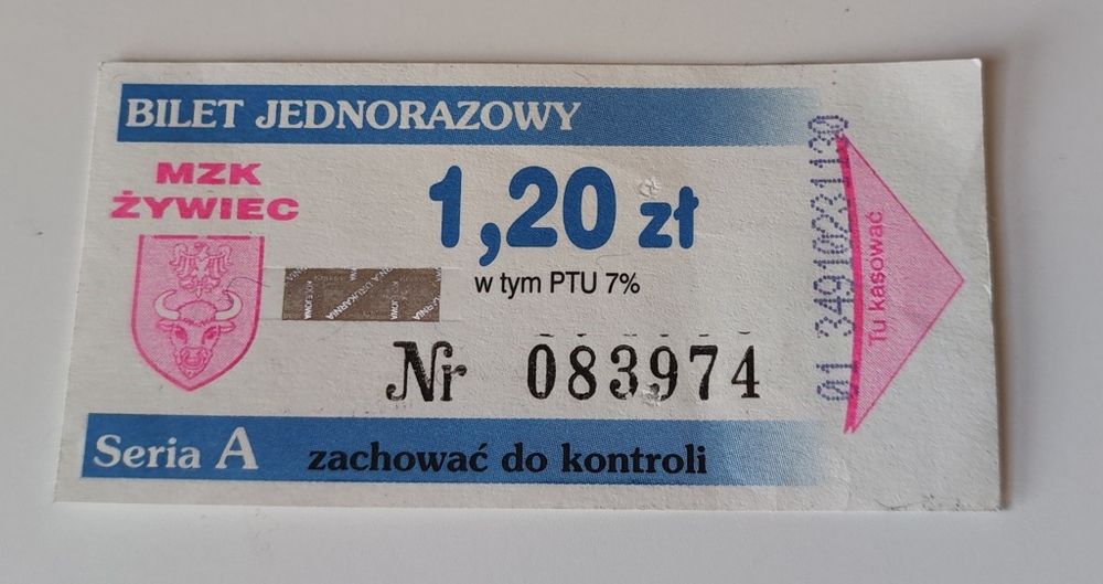 Bilet MZK Żywiec - bilet kolekcjonerski skasowany