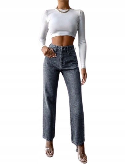 Shein szare jeansy mom jeans z wysokim stanem i przetarciami petite xxs 1ka