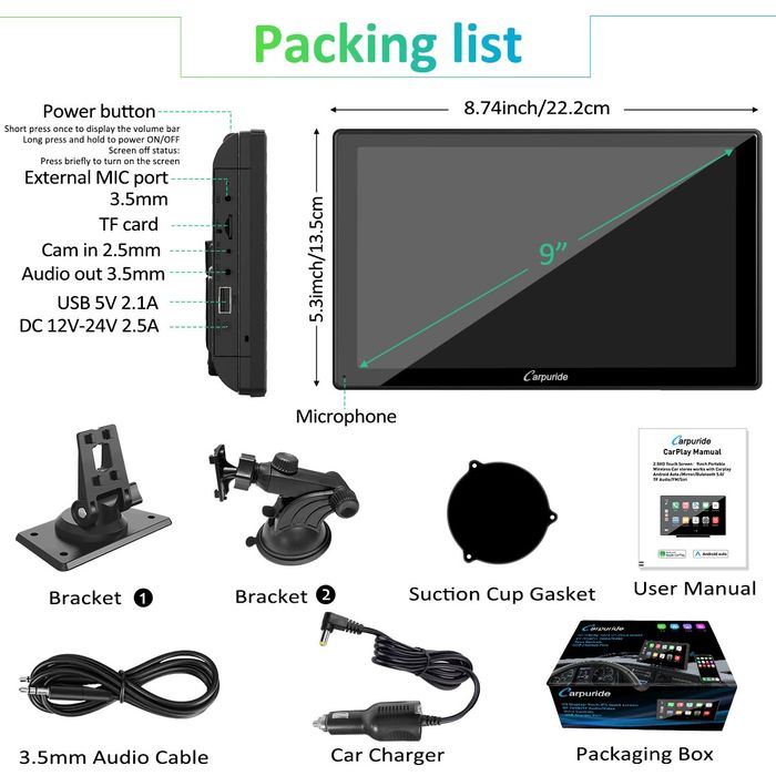 Ecrã Touch 9" para carro - marca CARPURIDE W901 PRO