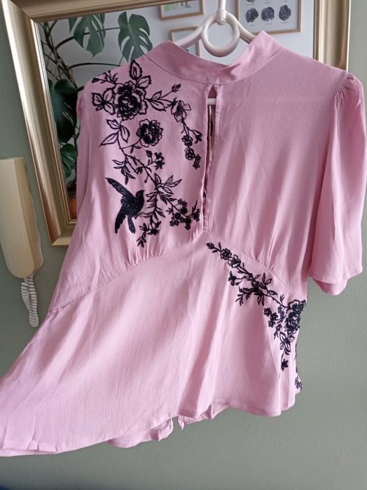 Elegancka bluzka ASOS 40 L baskinka odkryte plecy wieczorowa haft