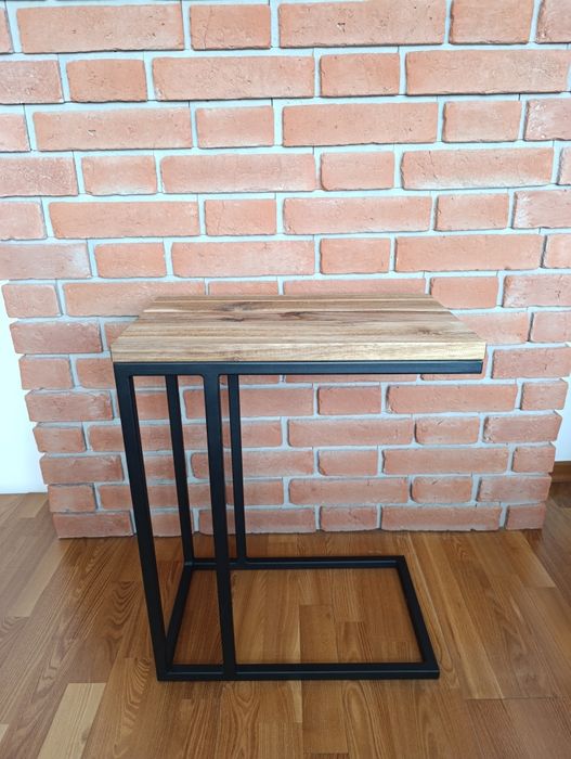 Stolik pomocniczy loft | Akacja drewno + stal | Ręcznie robiony