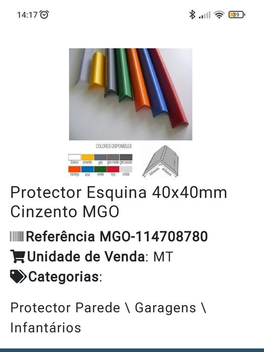 Perfis de proteção em pvc