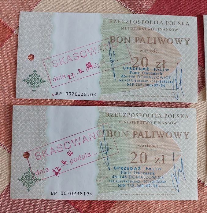 Talony na paliwo zestaw