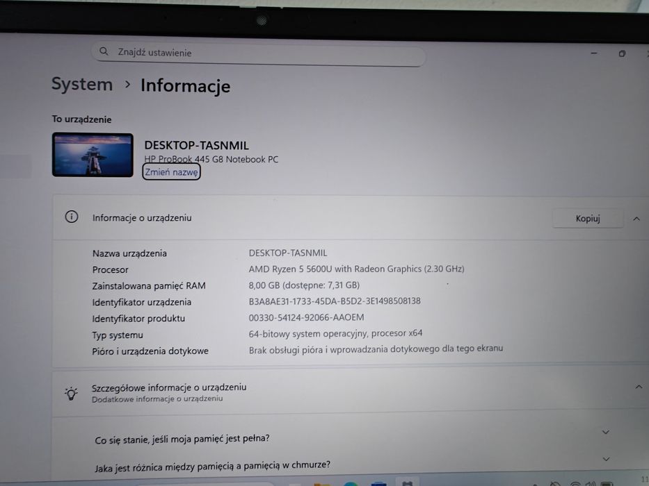 Laptop HP Probook 445 G8 14" 8/256GB AMD Razen 5 AMD Radeon Bat. 2h Wi