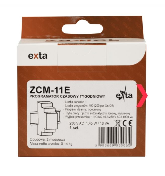 Programator czasowy 1-kan. tygodniowy econo, 230VAC ZCM-11E EXTA