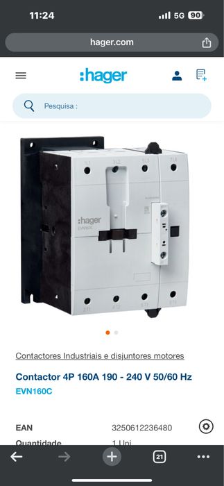 Contactor 4P 160A 190 - 240 V 50/60 Hz