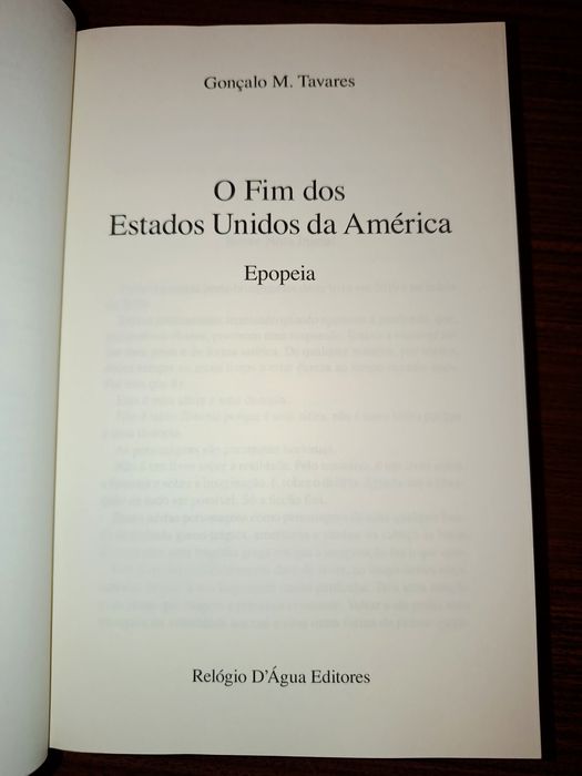 Livro: O Fim dos Estados Unidos da América, Gonçalo M. Tavares