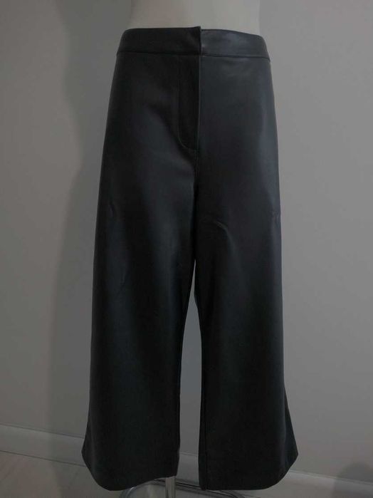 Spodnie Kuloty Skórzane Skóra Ekologiczna Czarne Culotte Nogawki Szerokie Wysoki Stan XL
