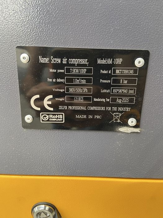 Compressor de Parafuso Zelfir Silenced 10 HP 7,5 kW NOVO 2025