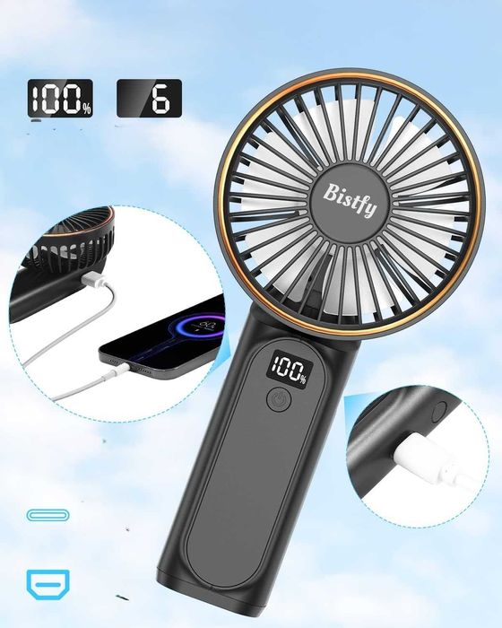 Mini wentylator przenośny USB C 6 prędkości 5200mAh LCD składany