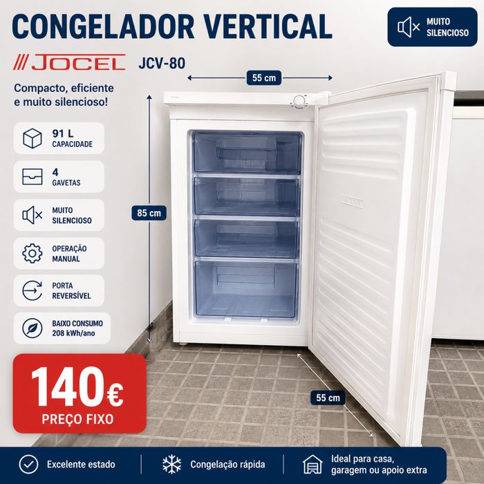 Congelador Vertical Jocel JCV-80 91L | Muito Silencioso | Excelente Estado