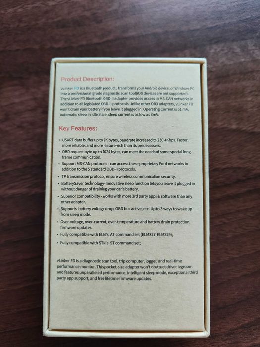 Interfejs Vgate vLinker FD BT 3.0 Ford, Mazda i inne