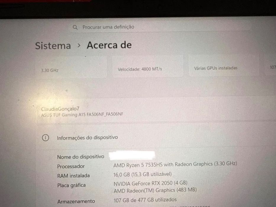 Portátil Asus TUF GAMING A15