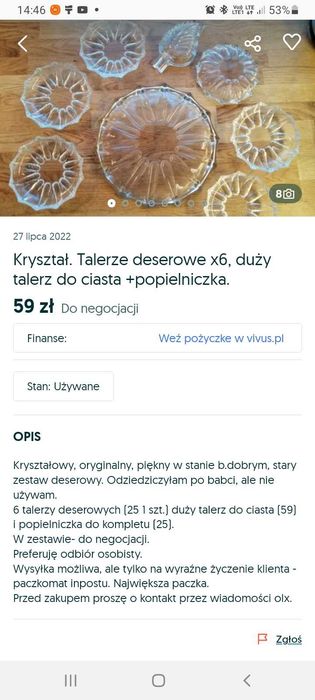 Kryształowy zestaw deserowy