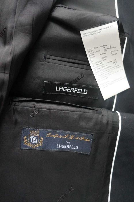 Lagerfeld garnitur męski 50/M-L czarny głęboki 97% wełna Lanificio