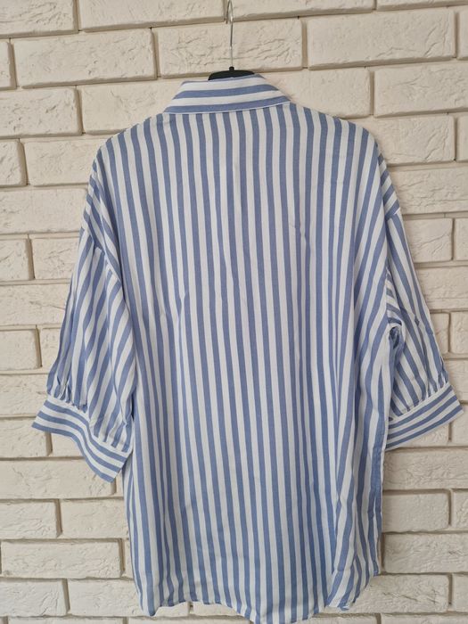 Biało-niebieska koszula w paski 100% viscose ozmiar XL 42 luźniejszy