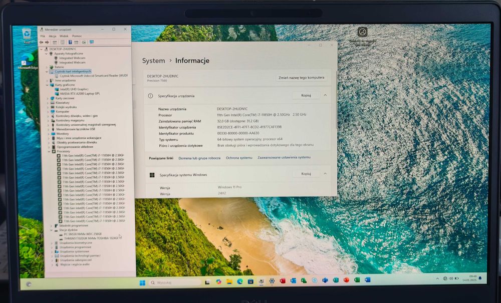 Dell précision 7560 i7 24mb cache, 32gb, 1,2tera ssd, RTX