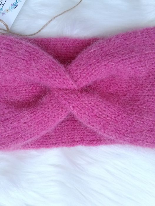 Opaska wełniana handmade wełna alpaka nowa różowa
