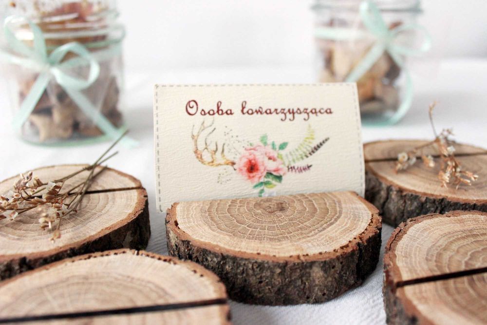 Plaster DĄB Rustykalne drewniane winietki krążki pieńki podstawki ślub