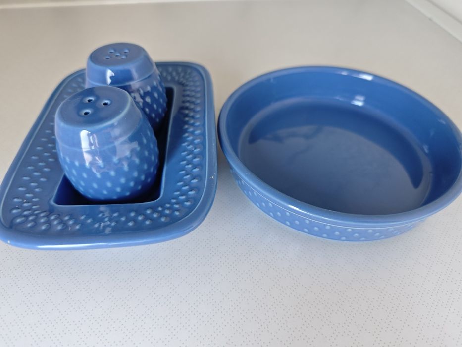 Conjunto Cerâmica Vintage Geneviève Lethu – Coleção "Grain de Riz" (Azul)