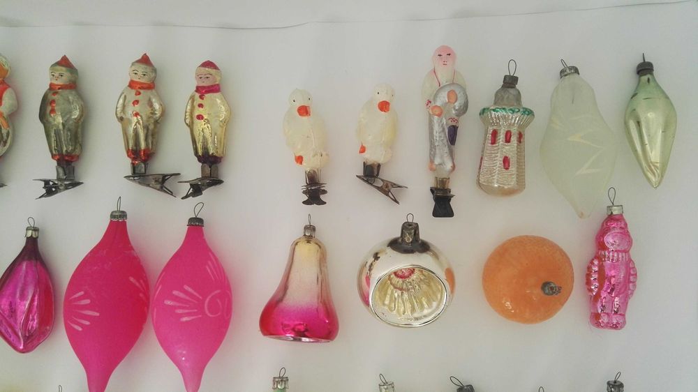 Ёлочные украшения игрушки на прищепках, гирлянда из стекляруса(СССР).