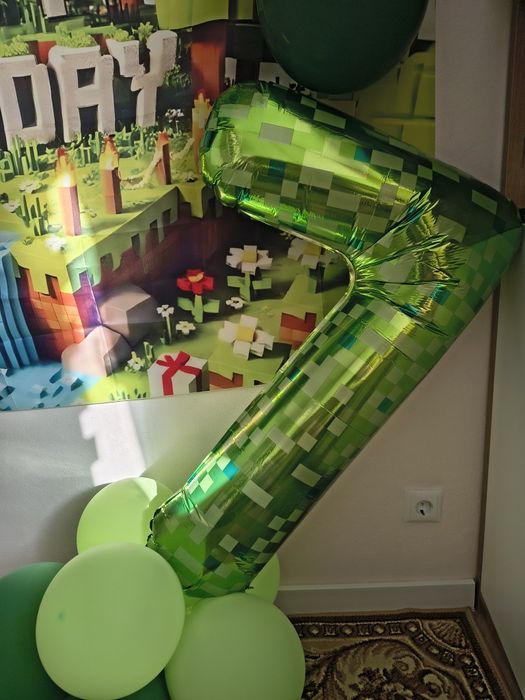 Банер  з днем народження майнкрафт, кульки.