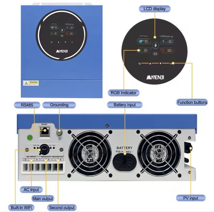 Гібридний сонячний інвертор Anenji ANJ-5KW-48V-WIFI