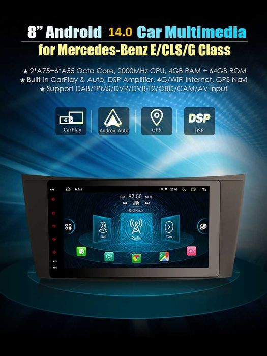 Auto-rádio 2 din android 14 64GB para Mercedes E220 w211 w219 w463