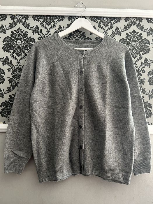 Nowy welniany szary sweter kardigan 100% wełna L super na jesien