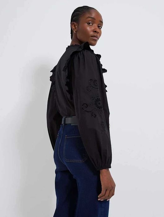 Натуральная черная блуза бохо, этно вышивка ришелье, прошва george