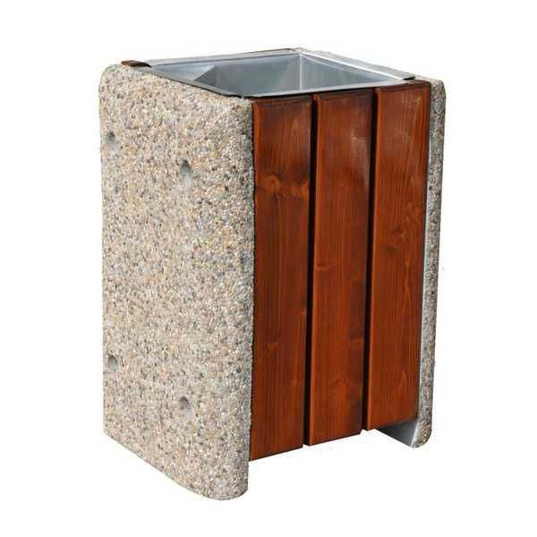 Kosz betonowo-drewniany kwadratowy 60l litrów 70x45x45 cm