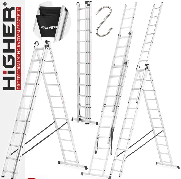 Драбина алюмінієва 3-секційна універсальна 3х11 3*10 3*9 HIGHER 8,45