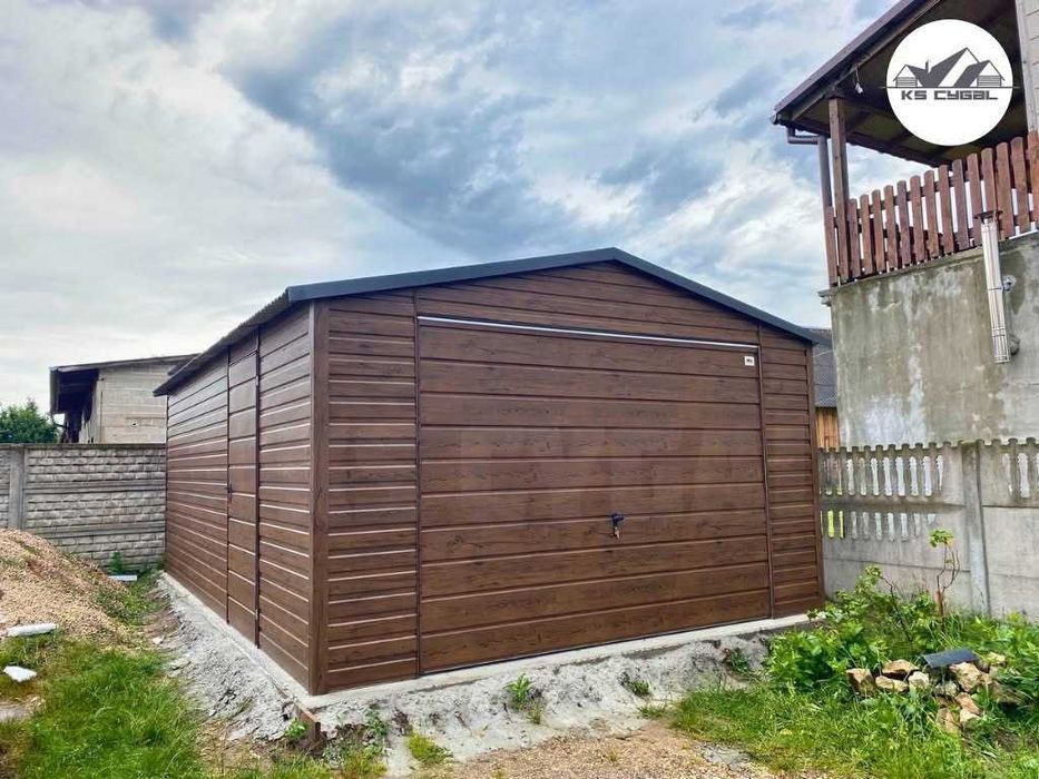 Garaż blaszany 4x6, orzech, drewnopodobny, profil zamknięty. PRODUCENT