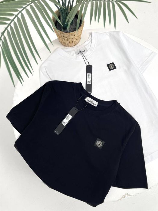 Футболка Stone Island чоловіча біла та чорна