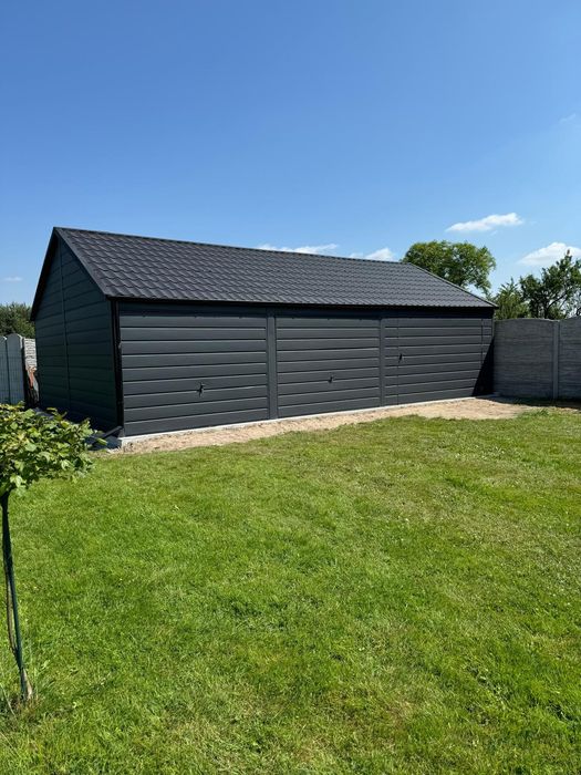 Garaze drewnopodobne 6x6 plus 3m wiata tyl ażur kolor winchester – pohled 4