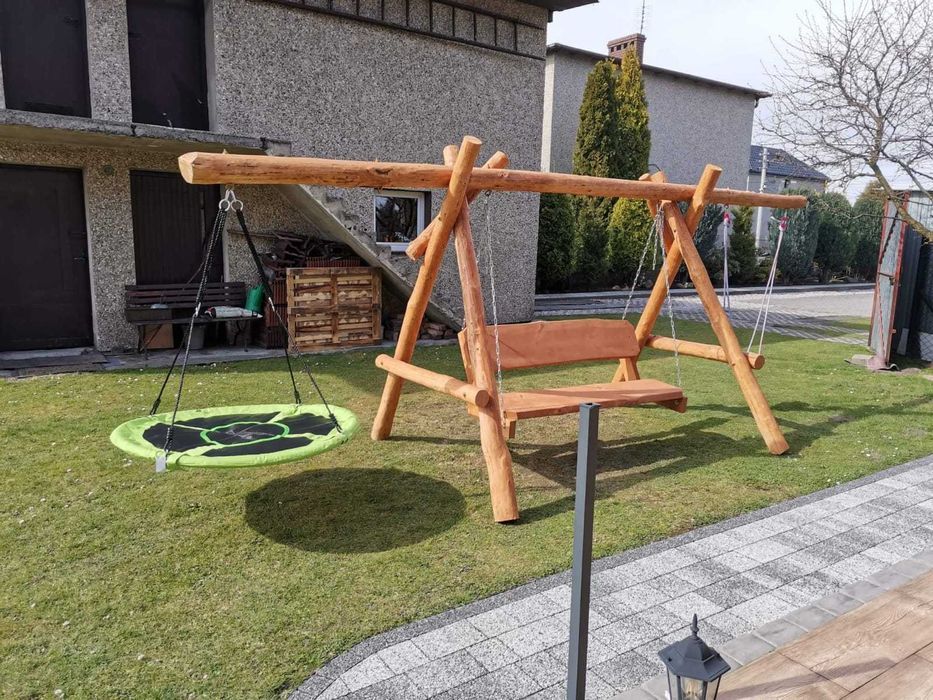 Drewniana huśtawka ogrodowa GRUBE BALE Stelaż huśtawki DO OGRODU +