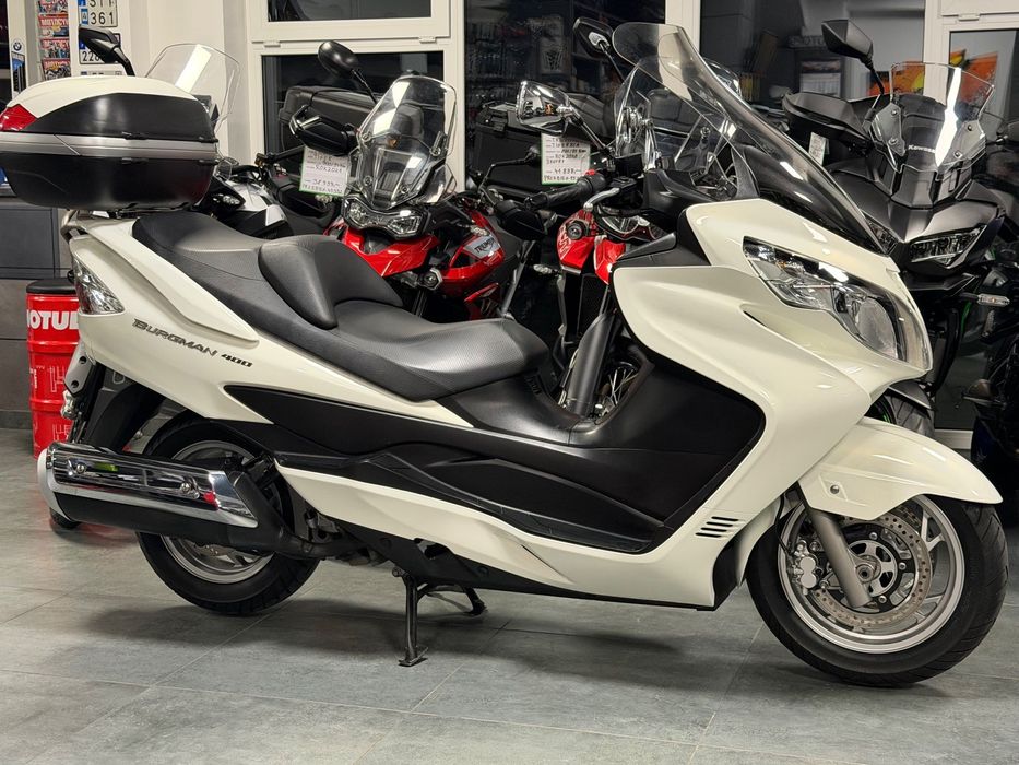 Suzuki Burgman 400 AN 2012 , Nowe OPONY , Rej.PL Biała Perła Kufer OEM Dostawa RATY