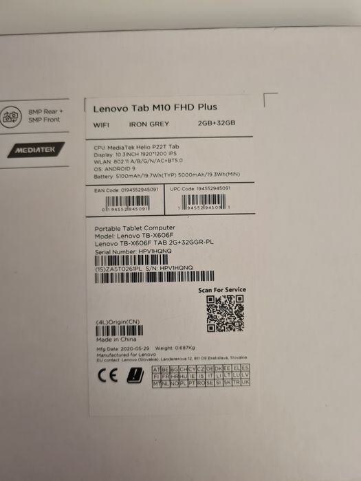 Lenovo Tab M10 Plus Tablet + Case (Screen Protector Installed)