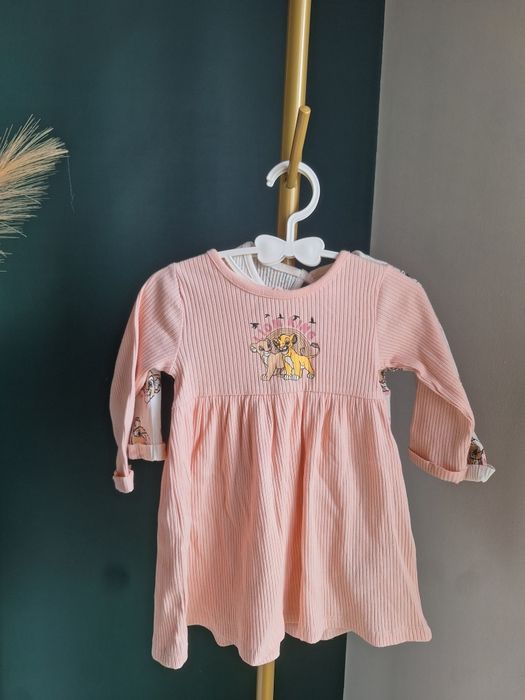 Sukienki dziewczęce primark 74 biała różowa disney simba lion king