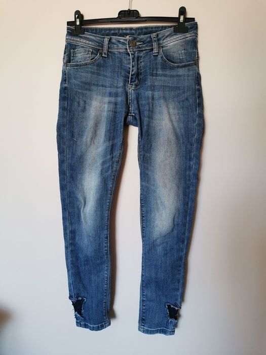 Jeansy dżinsy skinny koronkowe motyl aplikacja 38 M koronka boho retro