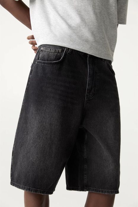 Широкі Шорти PULL&BEAR Skater Fit Оригінал Нові Чорні Джинсові Широкие Черные Джинсы Шорты Shorts Пул Бир