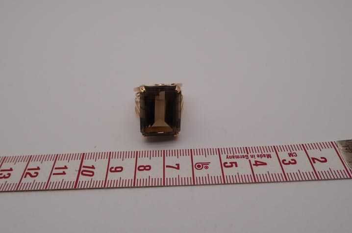 Złoty pierścionek kwarc dymny 25 ct. Egipt R.18