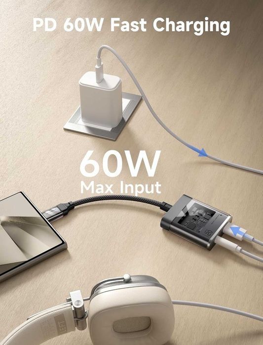 Adapter USB-C do Jack 3,5 mm + USB-C PD Przejściówka audio z ładowanie