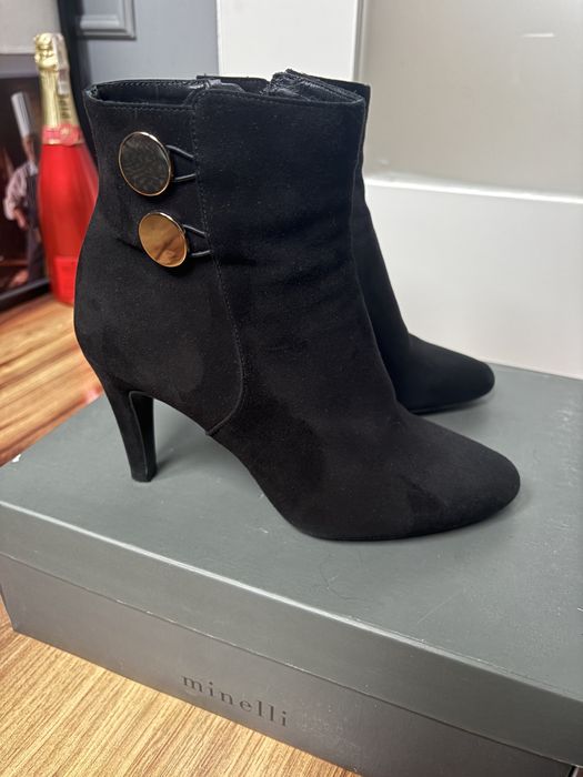 Botki na obcasie Minelli skorzane zamszowe r 36